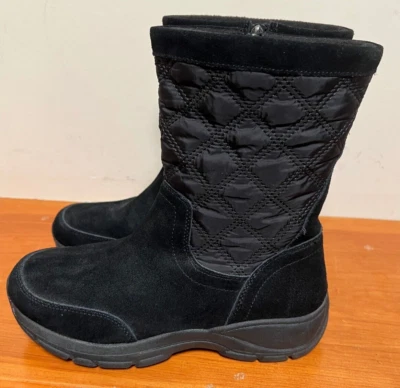 Botas acolchoadas Lands End femininas 8B preto com zíper camurça - Imagem 1 de 4
