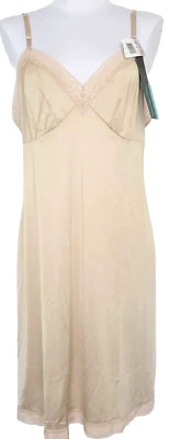 VANITY FAIR ВИНТАЖНОЕ БЕЛЬЕ ШЕЛКОВИСТЫЙ НЕЙЛОН И КРУЖЕВА БЕЛЬЕ SLIP платье sz 38 бежевый - Изображение 1 из 4