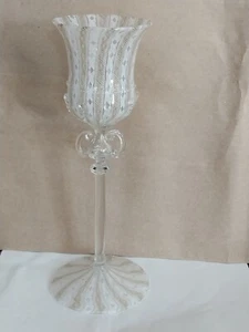 Vtg Salviati Murano Latticino Zanfirico Aventurine Tea Light Candleholder 8" - Picture 1 of 19