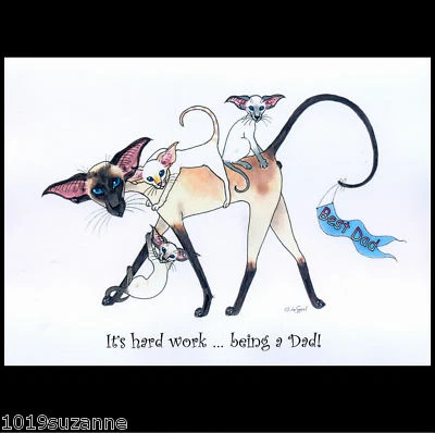 Arte de gato siamês gatinho cartão de Dia dos Pais da pintura original Suzanne Le Good - Imagem 1 de 2