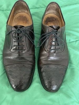 MORESCHI 意大利棕色牛皮荔枝皮男式懒人鞋乐福鞋-(10.5) — 第 1/4 张图片