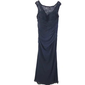 Mori Lee Women’s Navy Blue Maxi Dress Formal Gown Size 14 Wedding Lace - Picture 1 of 10