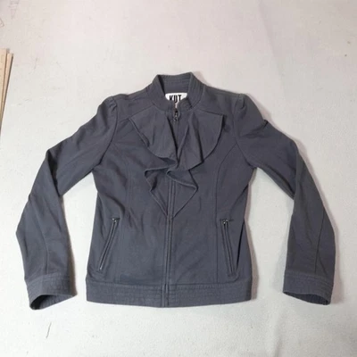 KUT from the Kloth Jacket Womens Medium Gray Ruffle Zip Pockets Moto K32097 - Image 1 of 4