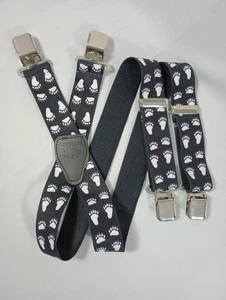 Black Bear Diner verstellbare Hosenträger mit Pfotenabdruck schwarz weiß strapazierfähig Stretch - Bild 1 von 6
