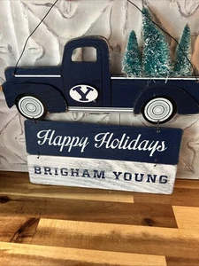 FOCO Brigham Young University “Happy Holidays” Christmas Hanging Sign Decoration - Picture 1 of 5