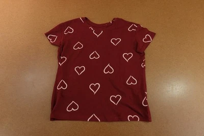 Camiseta manga corta Old Navy Girls grande (10-12) granate estampado corazón más suave nueva con etiquetas Foto 1 de 4