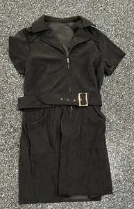 Damen Cord Minikleid Kurzarm Revers Reißverschluss Gürtel Cowgirl Kleid L - Bild 1 von 5