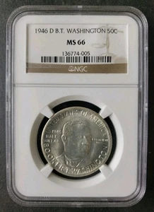 1946 D 50c Booker T. Washington Silver Half Dollar NGC MS66 - Picture 1 of 2