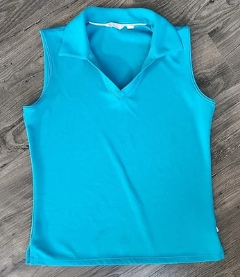 Camiseta sin mangas de golf Dama Hagen para mujer pequeña verde azulado pulóver sin mangas polo cuello en V Foto 1 de 4