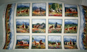 Panel de tela de algodón Clare Goldrick Elizabeth's Studio Wildflower Trail Horses - Imagen 1 de 6