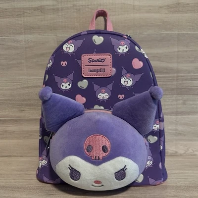 Loungefly Kuromi Hearts Plush Face Mini Backpack New with Tags - Image 1 of 3