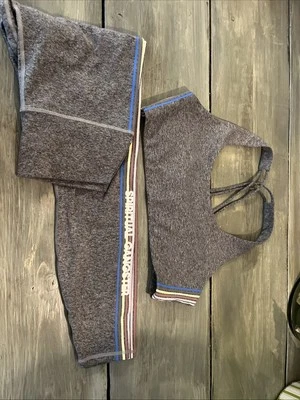 Spiritual Gangster Set Womens Sz XL Gray Color Stripe Sports Bra & Med. Leggings - Image 1 of 4