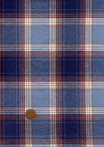 Tela 100 % algodón cuadros tartán denim azul terracota blanco retazos artesanal - Imagen 1 de 1