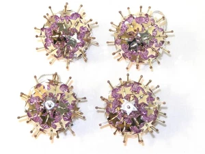 4 spille oro paillettes e perline lilla ornamenti stella cosmica anni 70 2,25" T335 - Foto 1 di 4