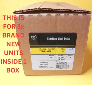 ⚡LOT 3x NEW UNITS⚡ GENERAL ELECTRIC GE TED113030 30A 1P 277VAC CIRCUIT BREAKER - Bild 1 von 7