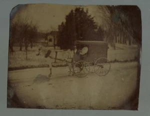 c1870s PEDDLER WAGON Peddlar TINTYPE Horse-Drawn STREET Delivery Occupational - Picture 1 of 4