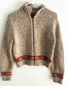 Vintage Abercrombie & Fitch Wool Tan  Full Zip Sweater Womens Medium - Picture 1 of 3