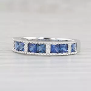 Nuevo 0.94ctw Zafiro Azul Diamante Apilable Anillo 14k Oro Blanco Talla 7.25 - Imagen 1 de 8