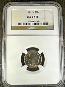 1981 D ROOSEVELT DIME * NGC MS67 FT (Full Torch) * UNCIRCULATED * Brown Label * - Picture 1 of 5