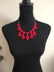 Claire's Necklace Red Bubble and Bead Chic Fashion Large Double Row Bib Retro - Picture 1 of 7