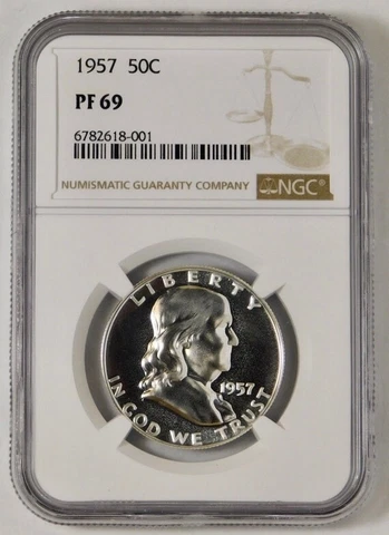 1957 Silver Franklin Half Dollar HIGH GRADE!! NGC Gem Proof 69 Cover