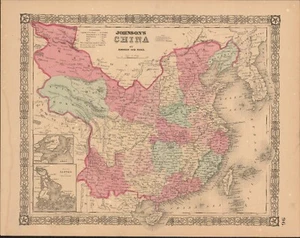 1864 China by Johnson Ward beautiful antique map 18" x 14.25" - Picture 1 of 2