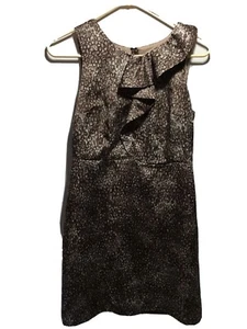 Ann Taylor Loft Brown Cheetah Dress Ruffle Sleeveless Size 4P - Picture 1 of 8