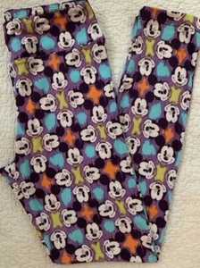 LuLaRoe Disney Leggings OS Winking Mickey Mouse on Purple Orange Mint Green - Picture 1 of 2