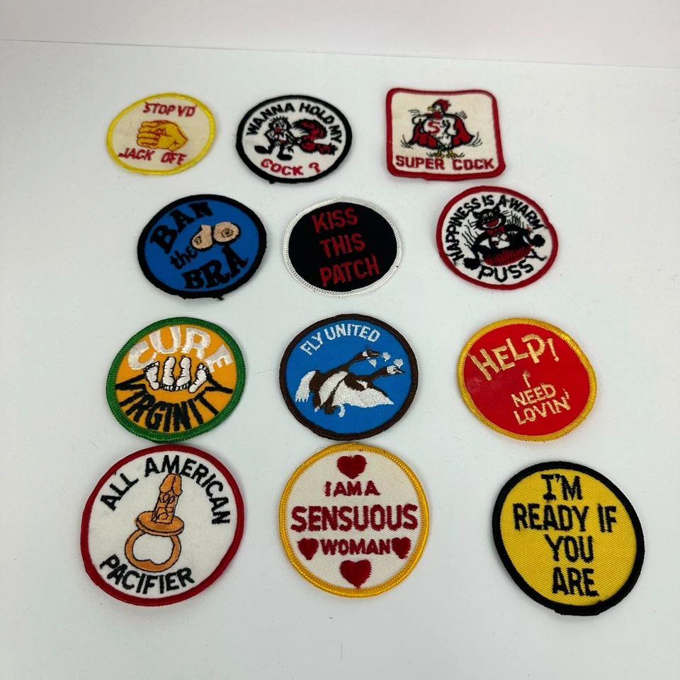 VTG 70s Embroidered Patch LOT OF 12 Sew-On Sex Sexual Crude Funny Rude Kiss - Image 1 of 4