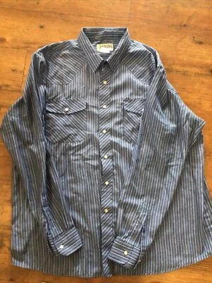 VTG Haband Men’s  Shirt Size L ( Faded Tag)Pearl Snap Blue Striped  Long Sleeve - Image 1 of 4