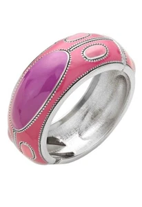 "Pulsera ancha rosa púrpura esmalte retro-mod gruesa brazalete redondo con bisagras 1 1/8""" - Imagen 1 de 2