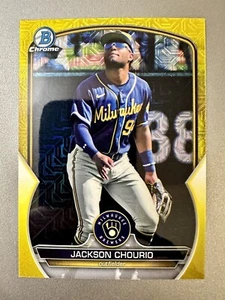 2023 Bowman Chrome Jackson Chourio 20/75 Yellow Mojo Refractor SP Brewers Rookie - Picture 1 of 2