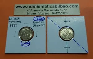 @REVERSO GIRADO@ 5 PESETAS 1989 SC JUAN CARLOS I MONEDA CON ERROR España LATON - Foto 1 di 3