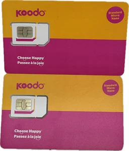 2 PIÈCES CARTE SIM KOODO NKTRISIM TRI-CUT NANO MICRO RÉGULIÈRE 3G 4G LTE POSTPAYÉE NEUVE - Photo 1 sur 2