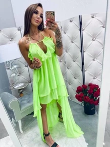 Women’s chiffon dress Ladies Fashion4you- Low Long Back, Sexy M/L/XL - Picture 1 of 2