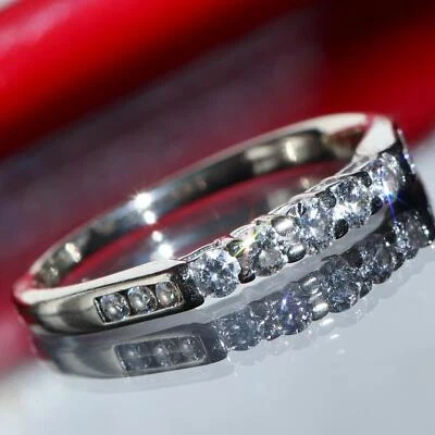 Anillo oro blanco 14k talla 7 0,35ct diamante natural alianza de boda vintage 2,38g N3700 Foto 1 de 4