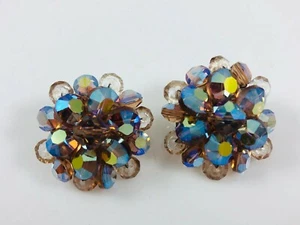 Pendientes Vintage Cristal Marrón Aurora Boreal Iridiscente Facetado Vidrio Cuentas - Imagen 1 de 3