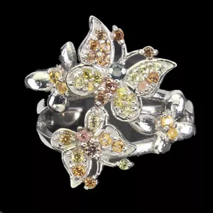 Sapphire Round Diamond Cut Gems Valentine 925 Silver Butterfly Ring Size 9 - Picture 1 of 10