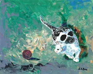Small Kitty Playing Art "Ball Chase #13" Original Abstract Acrylic Painting - Picture 1 of 2