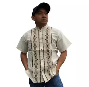Guayabera messicana tradizionale bianco sporco fatta a mano da uomo - piccola media grande XL - Foto 1 di 3