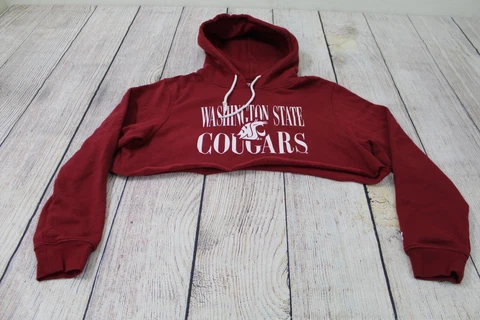 WSU Washington State Cougars Red Spellout Logo Cropped Cut Hoodie Sweatshirt Cover