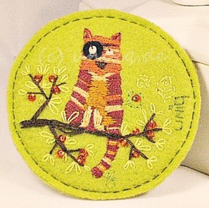 Unikat: Künstler, Brosche, ART-BROOCH, gestickt, embroid, Katze, cat, Tier, pet