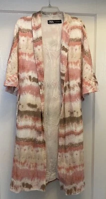 Zara Kimono Rosa Tie Dye Calado Estilo Waffle Forrado Talla XS Playa Boho Chic Foto 1 de 4