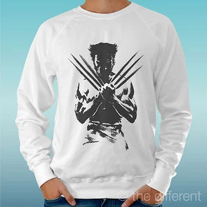 FELPA UOMO LEGGERA SWEATER BIANCO " WOLVERINE COMICS DRAW " ROAD TO HAPPINESS - Picture 1 of 1