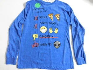 Camiseta "Saturday to do List" Azul Manga Larga Niño Camiseta Mediana Nueva con Etiquetas - Imagen 1 de 2