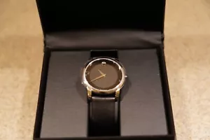 MOVADO MUSEUM CLASSIC 40mm SILVER STAINLESS STEEL BLACK LEATHER MENS WATCH - Picture 1 of 5