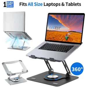 360° Metal Laptop Tablet Stand Riser Adjustable Desk Office Computer Portable - Picture 1 of 17