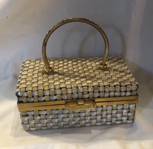 Vtg Alexander's Gold/silvertone Woven Metal Purse Italy Rectangular 50s Unique - Picture 1 of 9