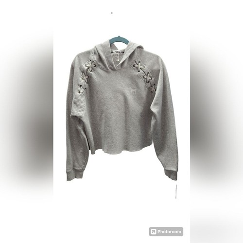 UNDERCOVER Felpa con cappuccio Victoria's Secret ROSA donna M taglio crop incrociato pizzo grigio