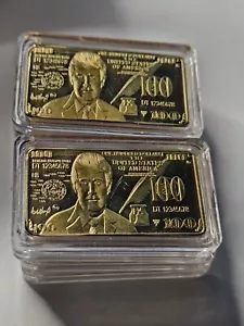 US President Donald Trump $100 Dollors Gold Plated Commemorative Bar Coin Gift - Picture 1 of 6